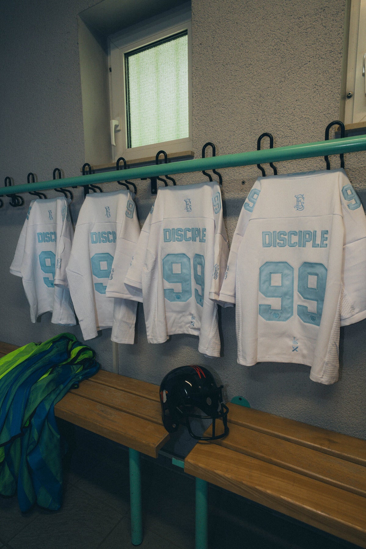 DISCIPLE 99 jersey, locker room, jerseys on the rail